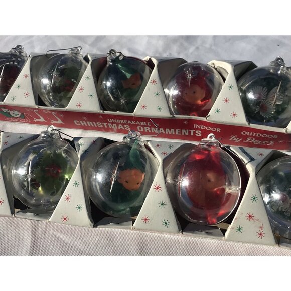 Vtg Jewel Brite Plastic Diorama Christmas Ornaments Pixie Elves 60s Lot 10 Decor - Picture 12 of 16